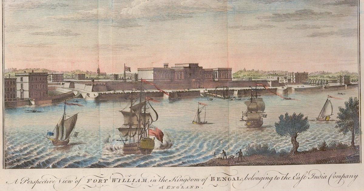A perspective view of Fort William in the Kingdom of Bengal, belonging to the East India Company. Jan Van Ryne (1754).